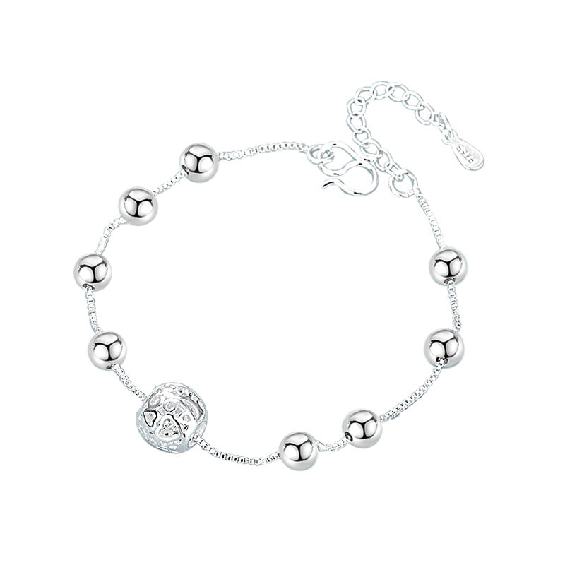 Geometric Hollow Out Silver Plated Beaded Bracelet