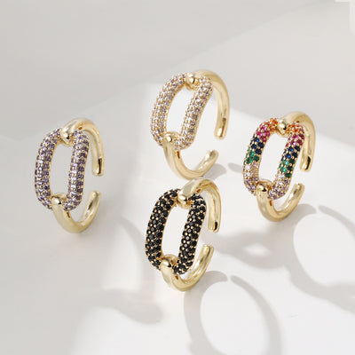 Fashion Geometric Adjustable Zircon Copper Ring