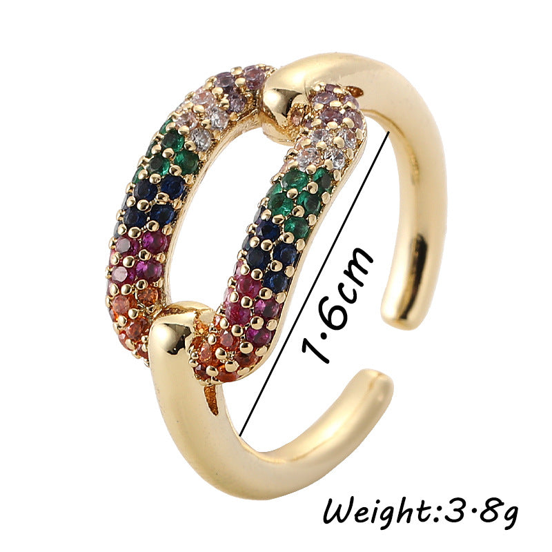 Fashion Geometric Adjustable Zircon Copper Ring