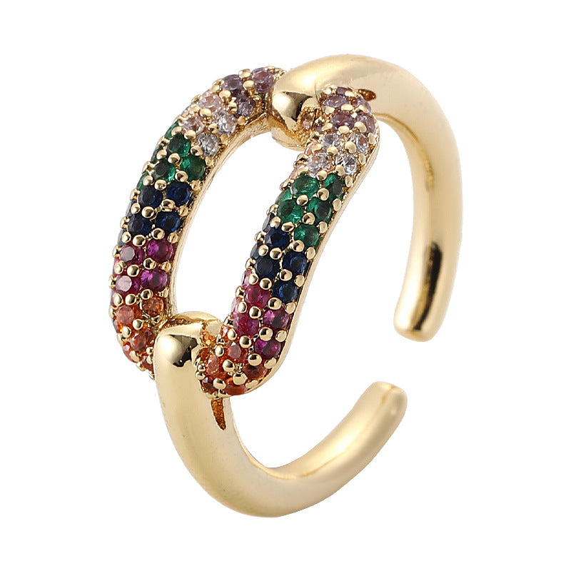 Fashion Geometric Adjustable Zircon Copper Ring