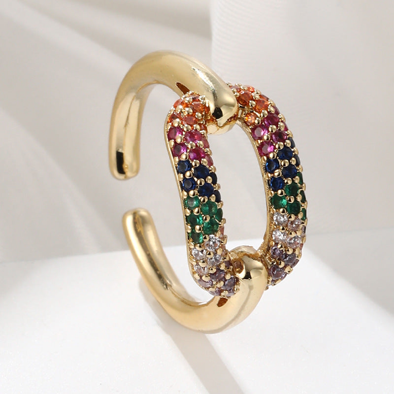 Fashion Geometric Adjustable Zircon Copper Ring