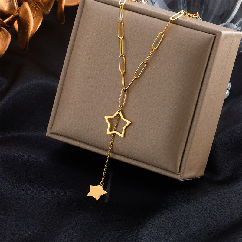 Fashion Geometric Five-pointed Star Titanium Steel Tassel Clavicle Chain