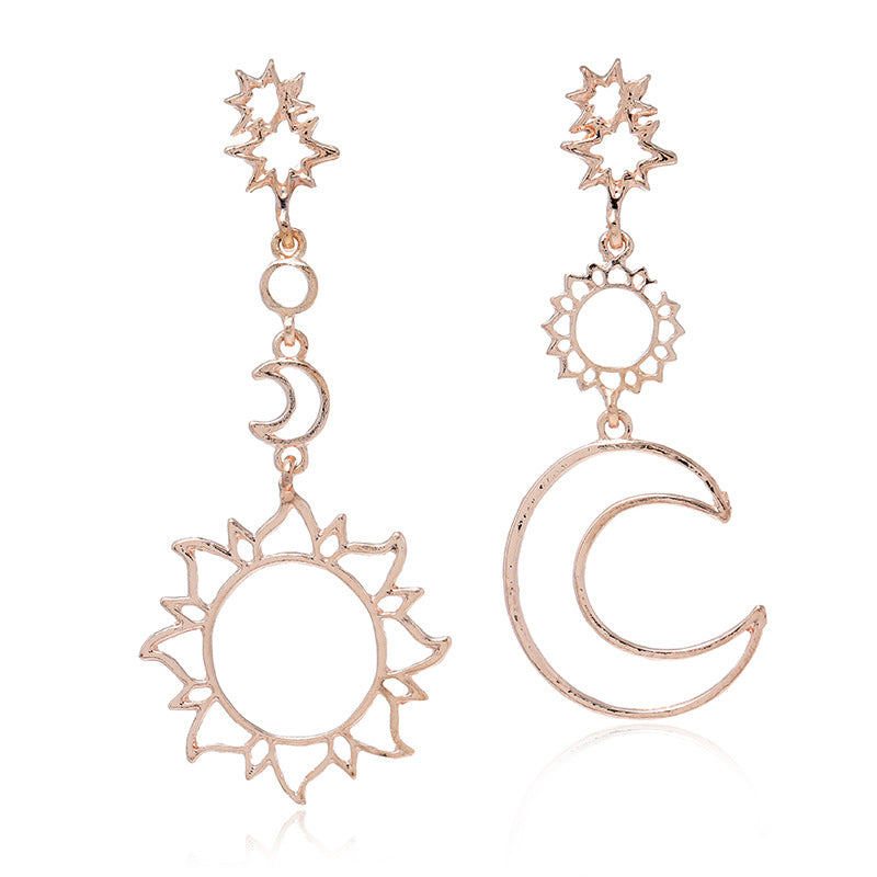 Geometric Hollow Sun Moon Asymmetric Vintage Earrings