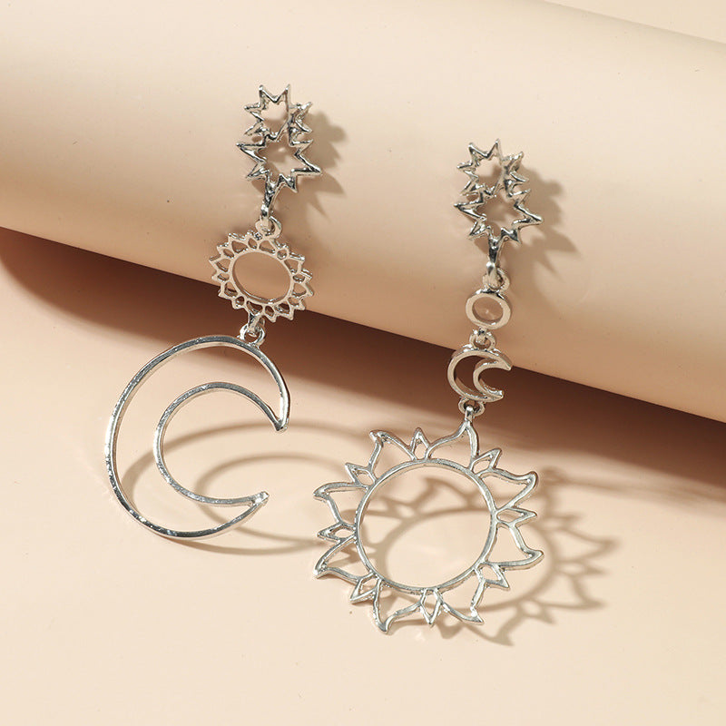 Geometric Hollow Sun Moon Asymmetric Vintage Earrings