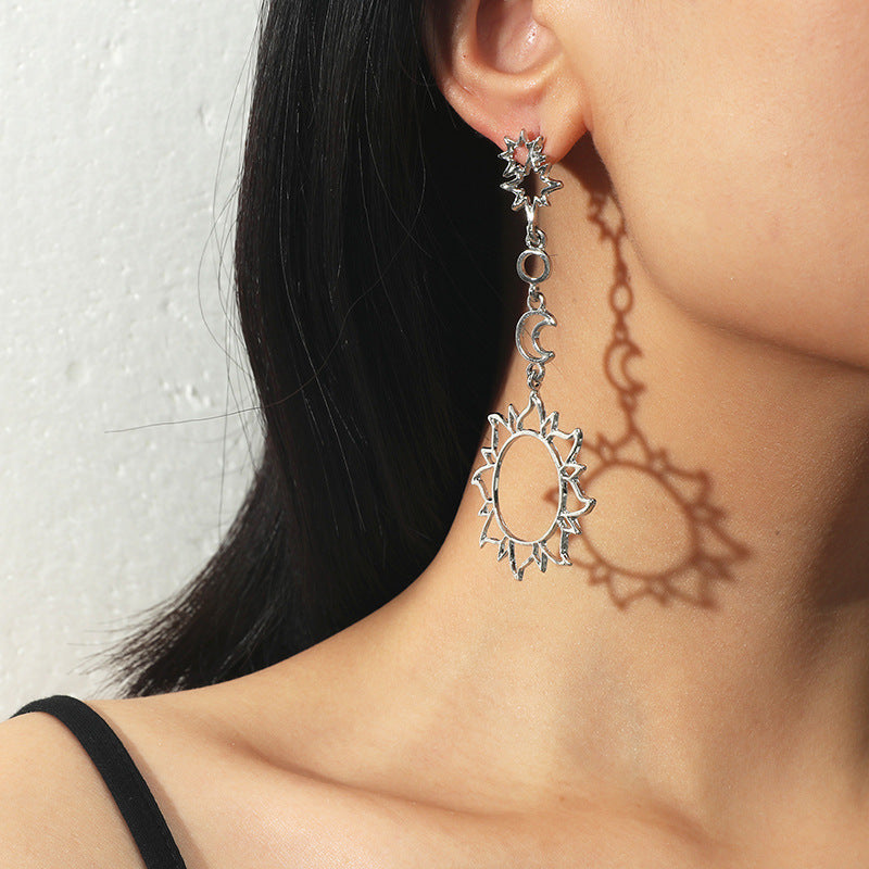 Geometric Hollow Sun Moon Asymmetric Vintage Earrings