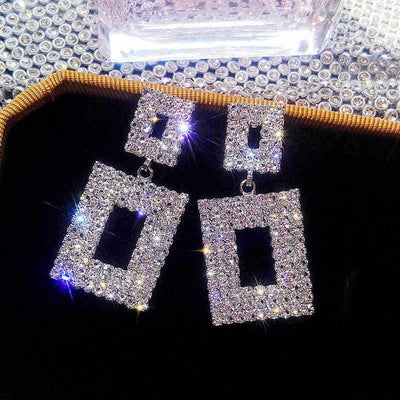 Fashion Geometric Rhinestone Inlaid Square Drop Earrings