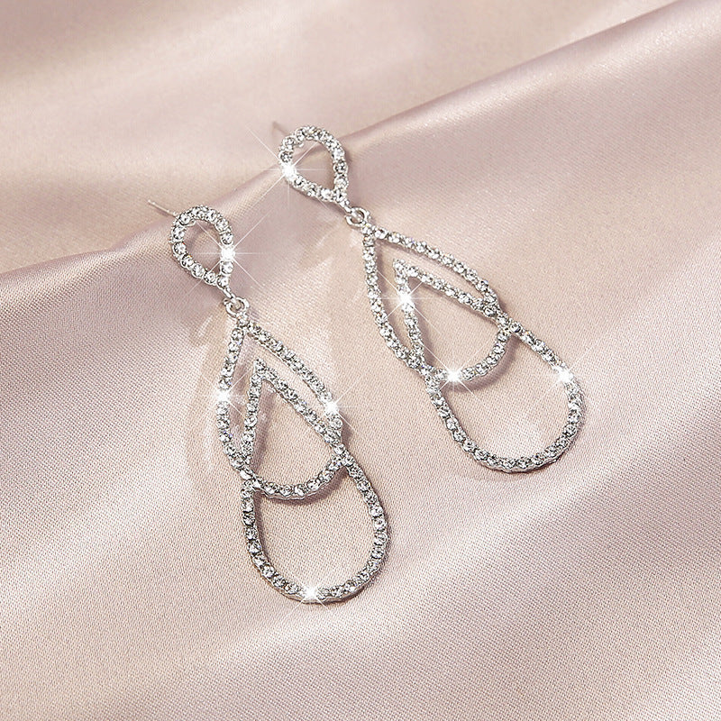 Fashion Geometric Long Exaggerated Diamond Cross Oval Alloy Earrings