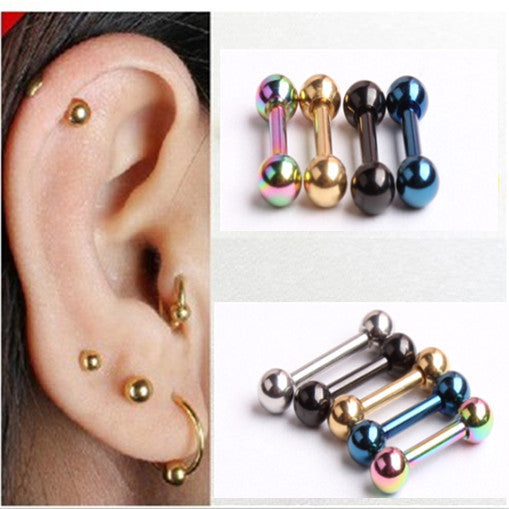 Geometric Stainless Steel Barbell Earrings Studs