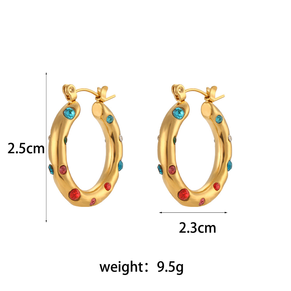 Geometric Pearl Zircon 18K Gold Plated Stainless Steel Hoop Earrings