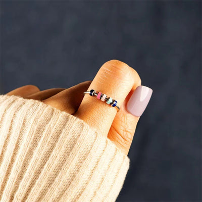 Geometric Stainless Steel Enamel Adjustable Spinner Ring