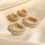 Geometric Stainless Steel Earrings with Artificial Pearls and Zirconia Inlay