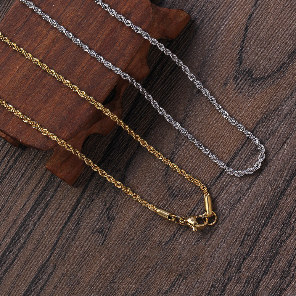 Fashion Geometric Stainless Steel Men's Twisted Rope Chain Necklace