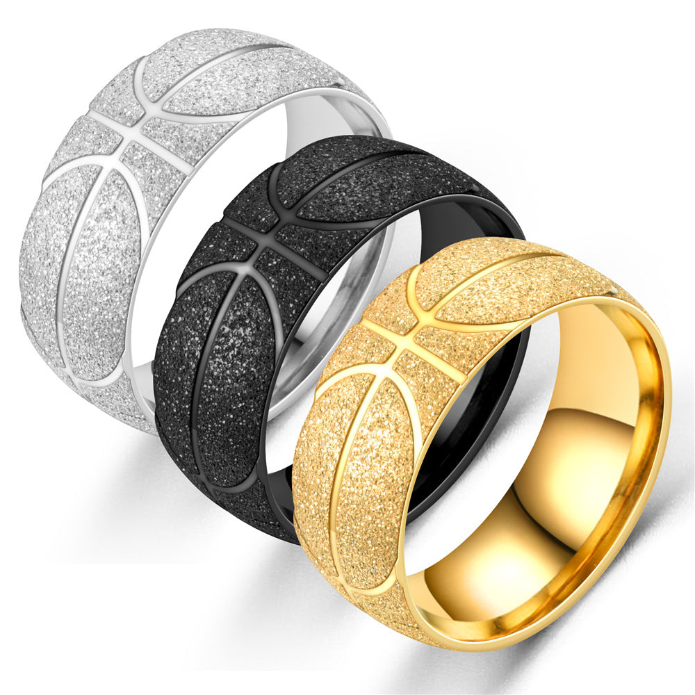 Geometric Stainless Steel Basketball Champion Rings