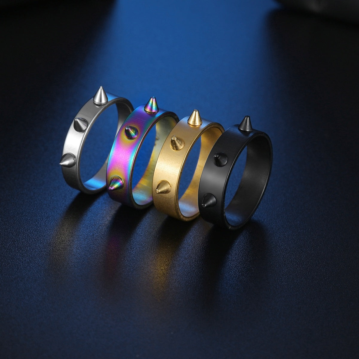 Geometric Punk Stainless Steel Self-Defense Ring Set