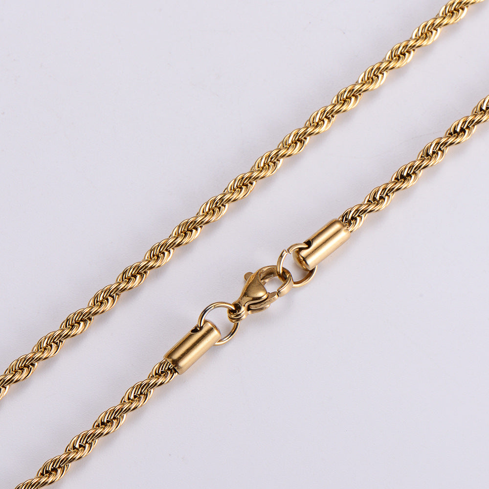 Geometric Stainless Steel Twist Chain Necklace - Gold Plated 2/3/4/5mm