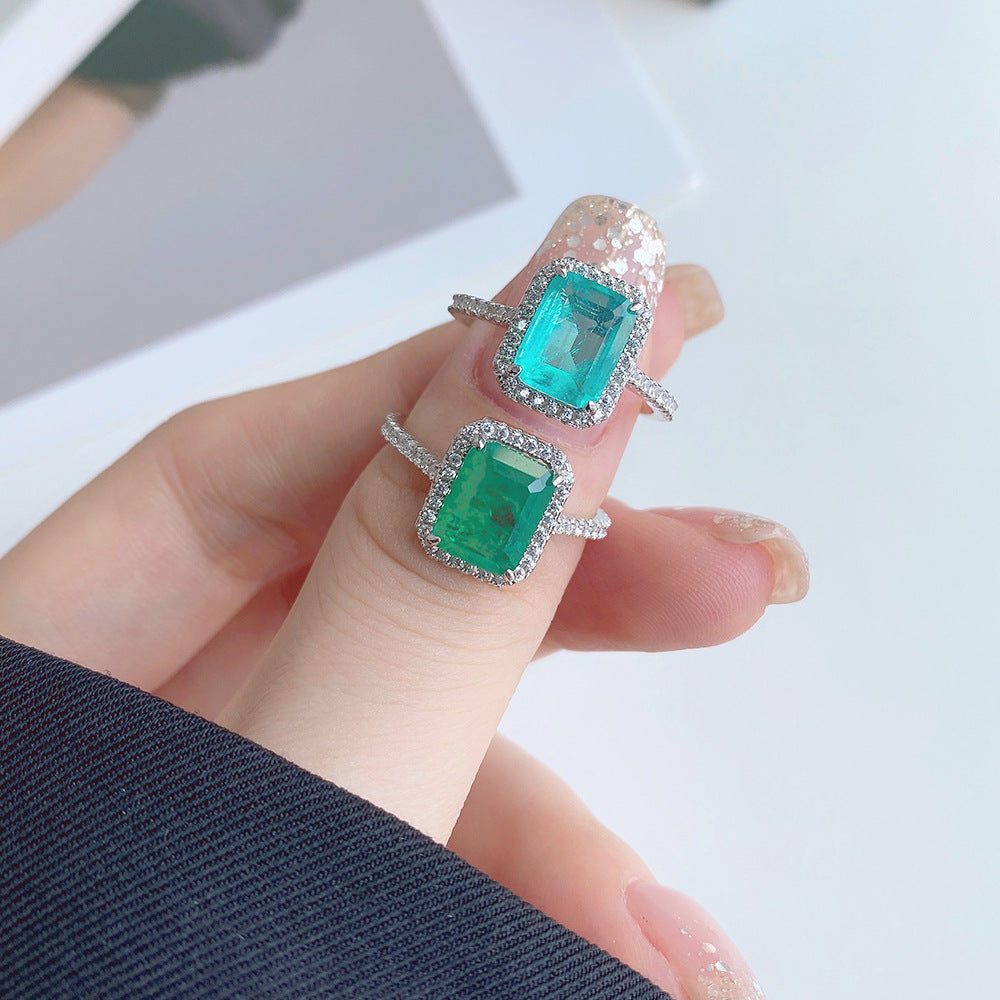 Elegant Geometric Sterling Silver Emerald-Cut Zircon Ring