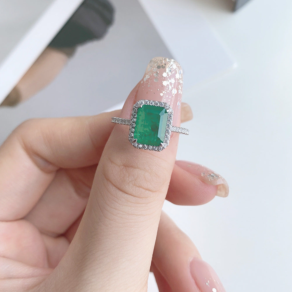 Elegant Geometric Sterling Silver Emerald-Cut Zircon Ring