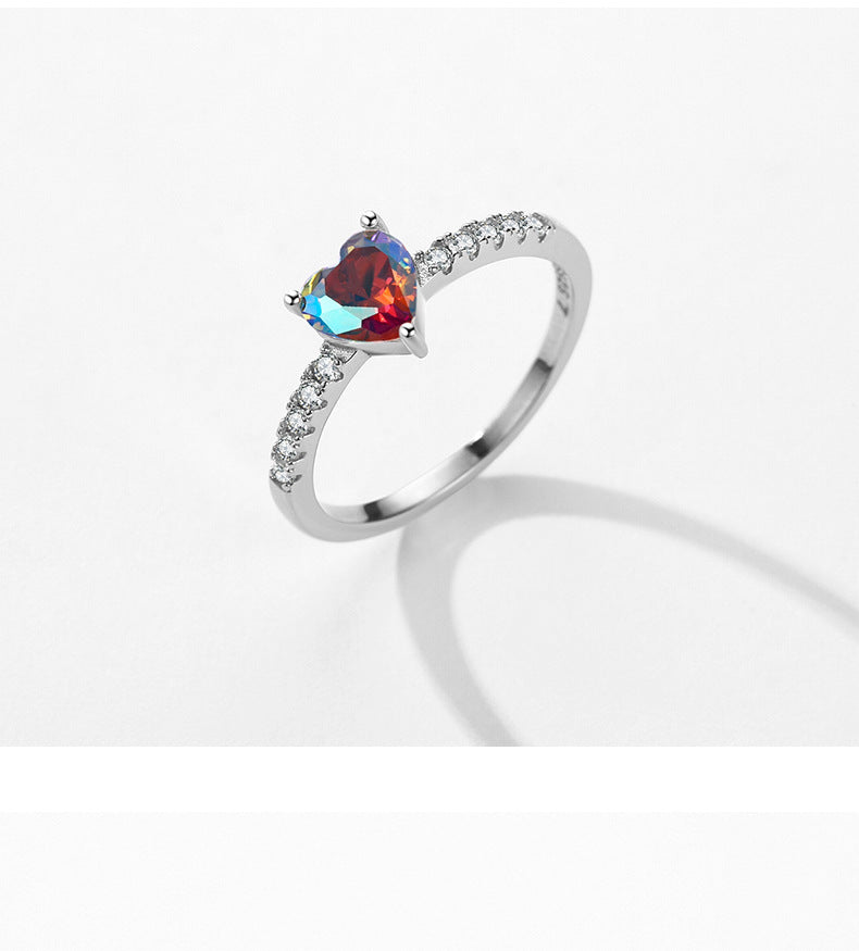 Fashion Geometric Heart Sterling Silver Zircon Ring