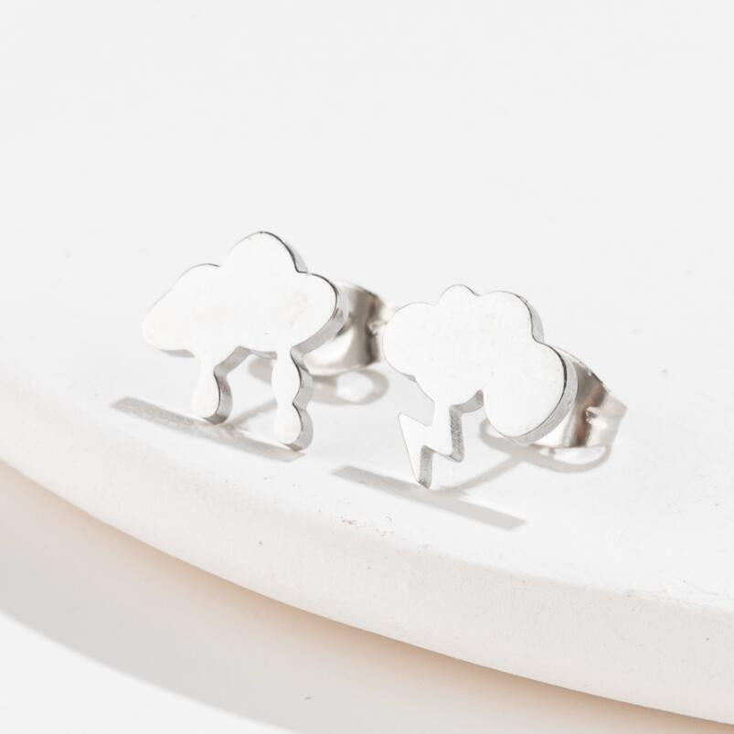 Geometric Titanium Steel Asymmetric Cloud Lightning Stud Earrings