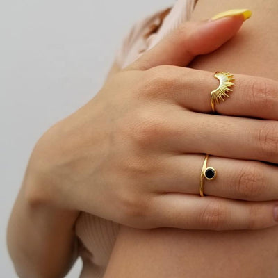 Fashion Gold-plated Stainless Steel Black Agate Ring