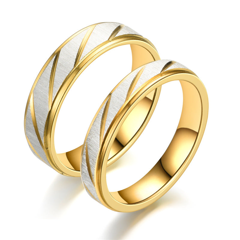 Fashion Golden Stainless Steel Step Cut Couple Ring