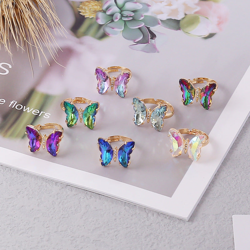 Fashion Gradient Butterfly Adjustable Copper Ring for Women