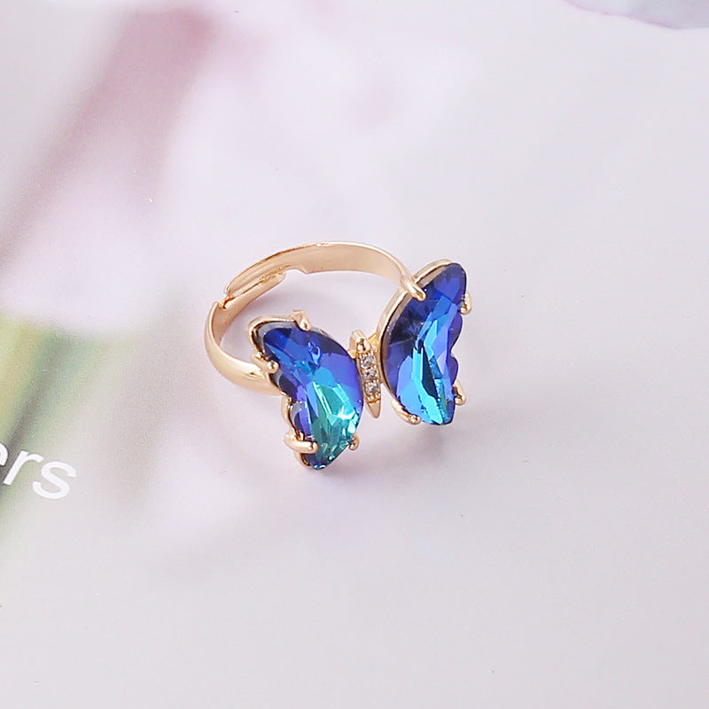 Fashion Gradient Butterfly Adjustable Copper Ring for Women