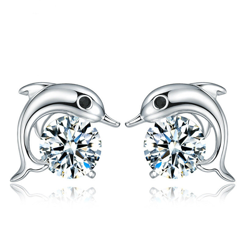 Fashion Heart Shape Alloy Inlay Zircon Ear Studs