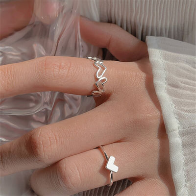 Fashion Heart Shape Alloy Plating Hollow Out Women'S Open Ring 1 Set