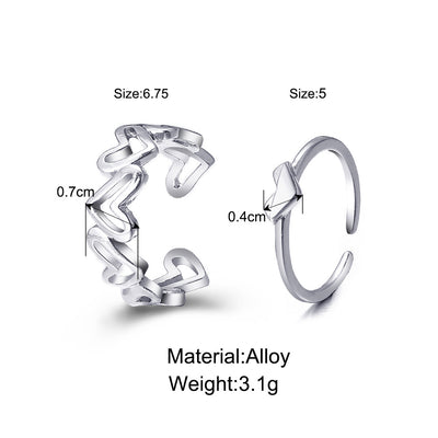 Fashion Heart Shape Alloy Plating Hollow Out Women'S Open Ring 1 Set