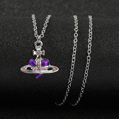 Fashion Heart Shape Alloy Stoving Varnish Plating Inlay Rhinestones Women'S Pendant Necklace 1 Piece