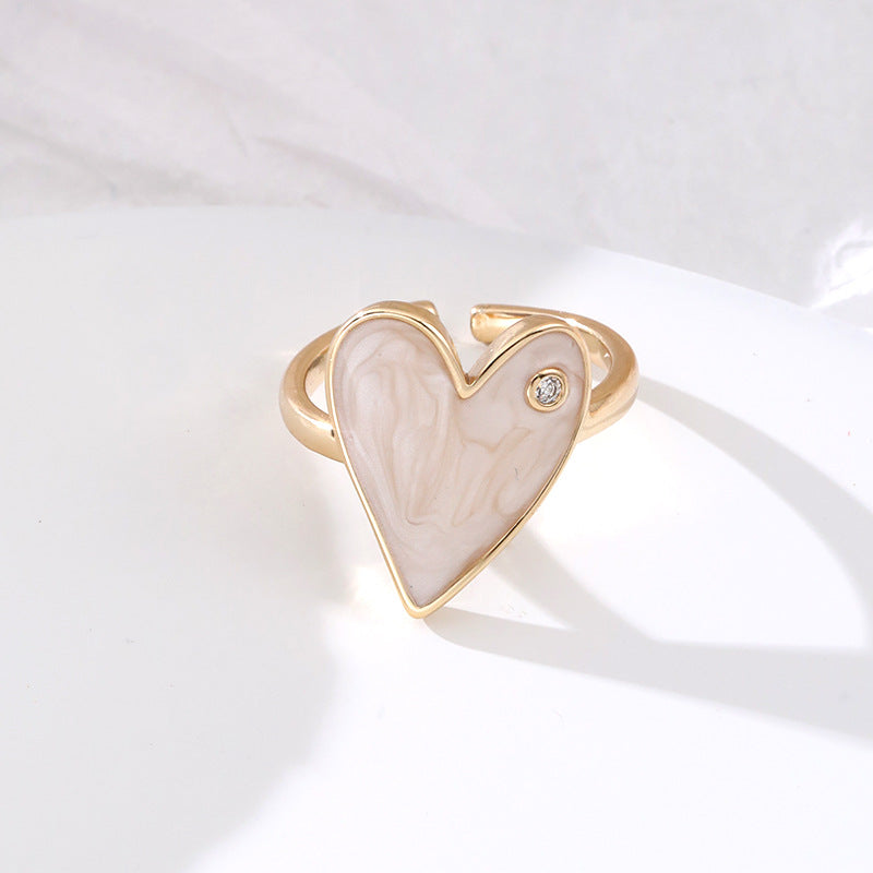 Fashion Heart Shape Adjustable Copper Enamel Zircon Ring