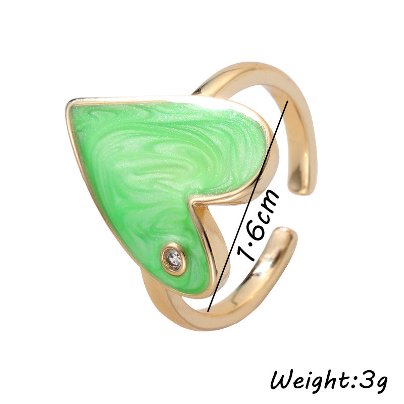 Fashion Heart Shape Adjustable Copper Enamel Zircon Ring