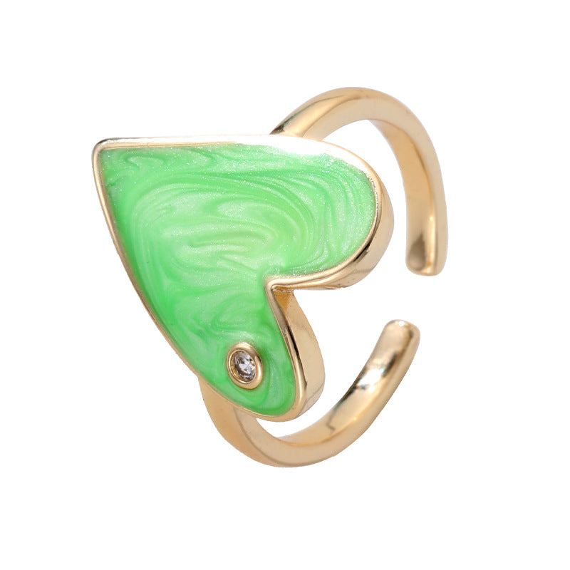 Fashion Heart Shape Adjustable Copper Enamel Zircon Ring