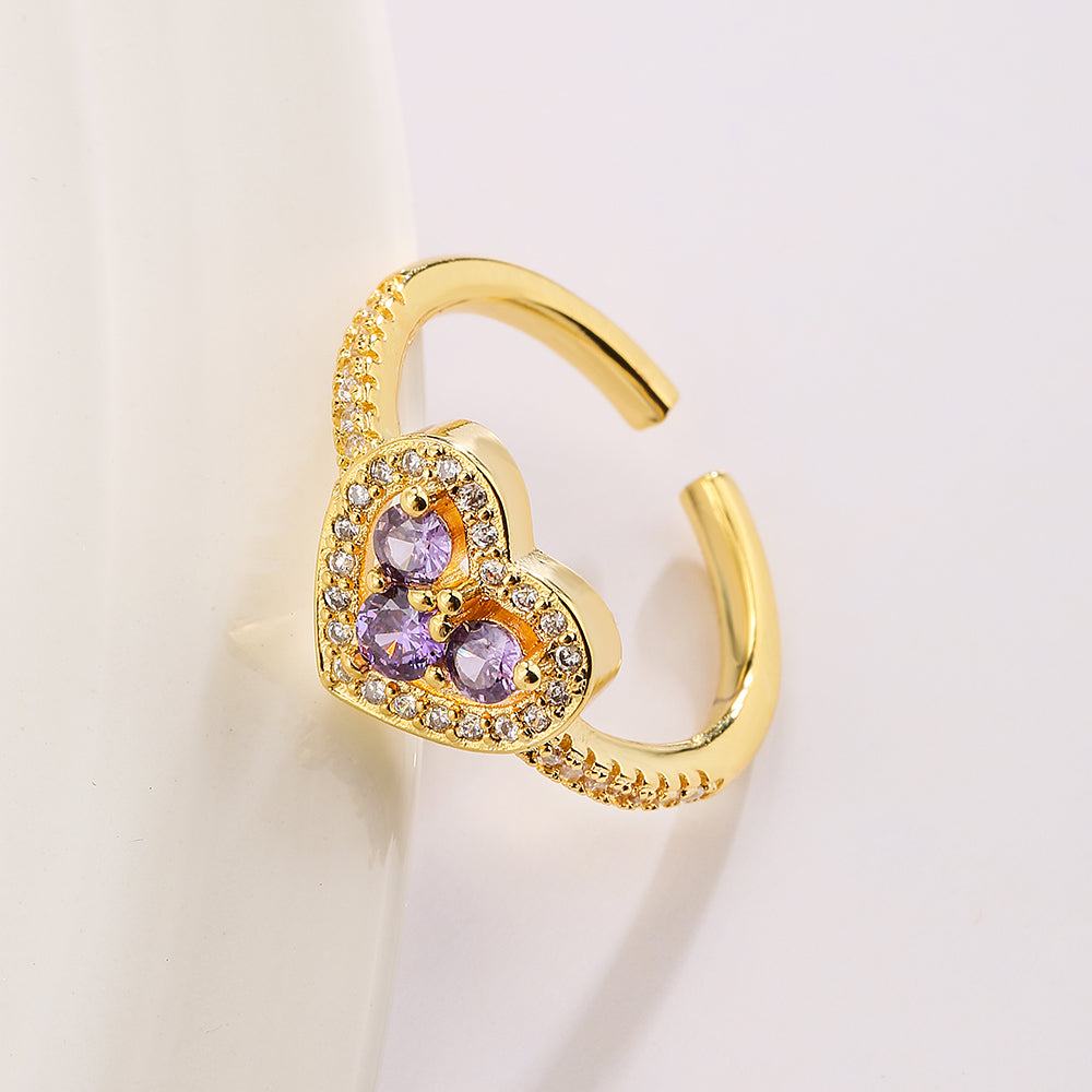 Elegant Heart-Shaped Gold Plated Zircon Open Ring