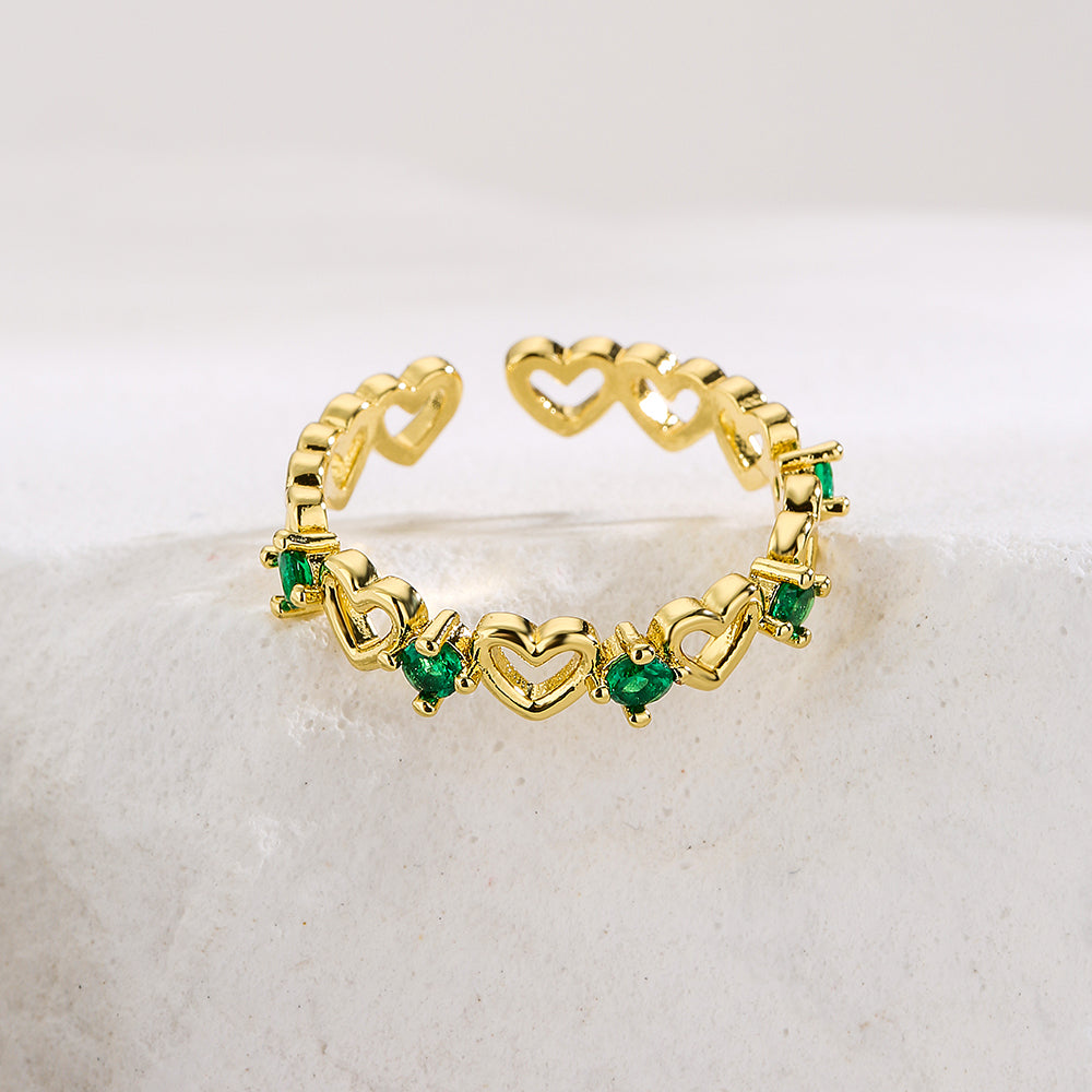 Fashion Geometric Heart Shape Gold Plated Zircon Open Ring