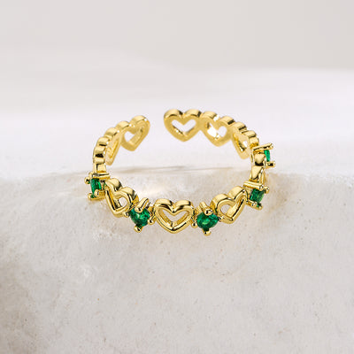 Fashion Geometric Heart Shape Gold Plated Zircon Open Ring