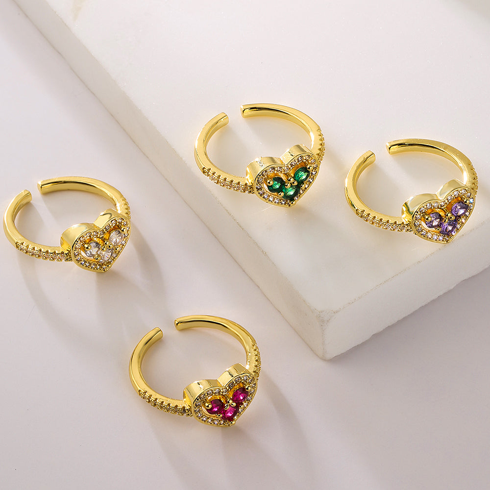 Elegant Heart-Shaped Gold Plated Zircon Open Ring