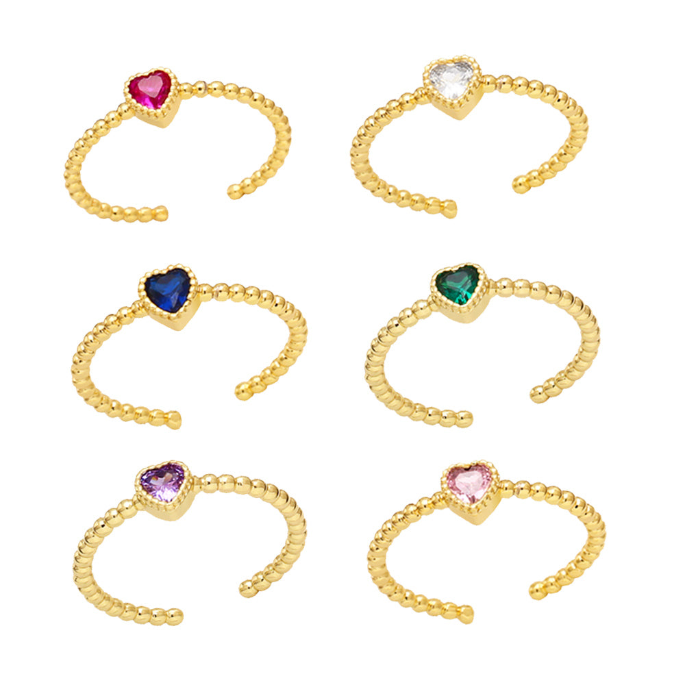 Fashion Heart Shape Gold Plated Zircon Open Ring