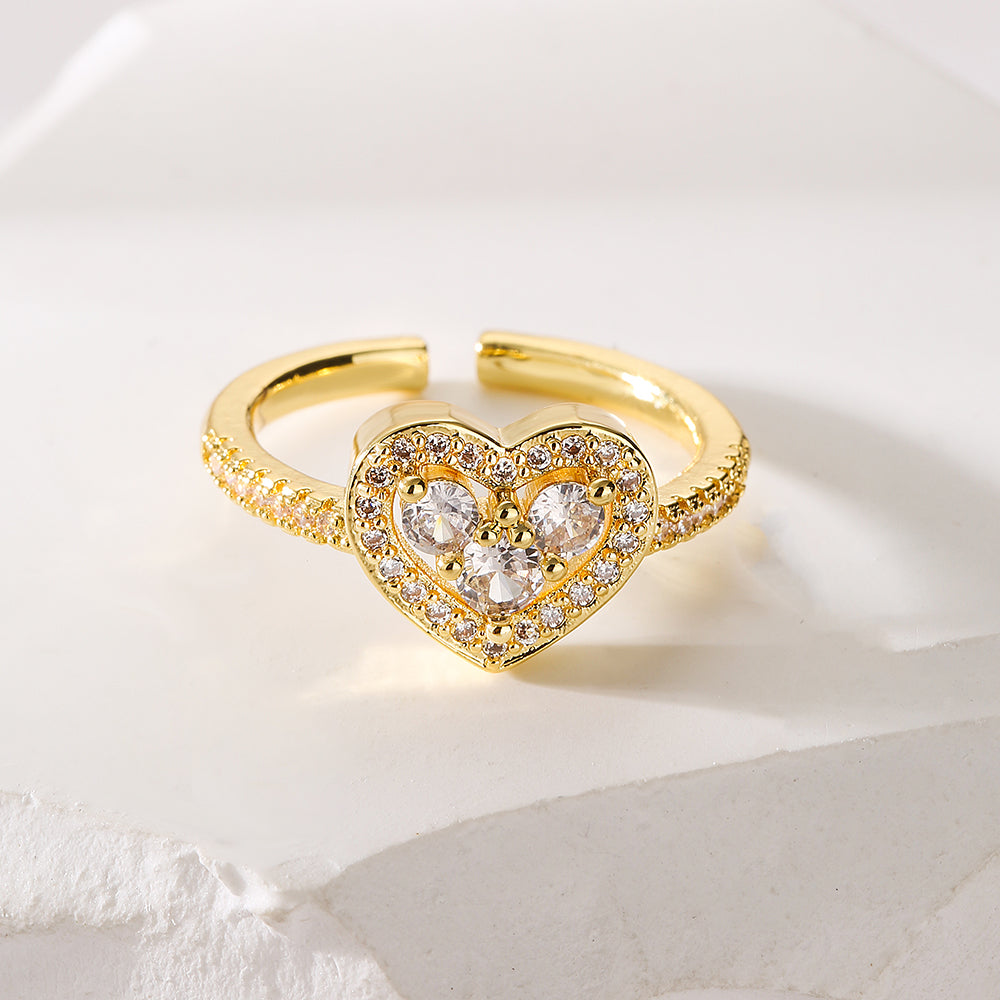 Elegant Heart-Shaped Gold Plated Zircon Open Ring