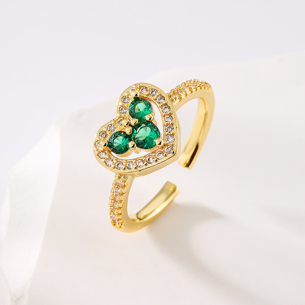 Elegant Heart-Shaped Gold Plated Zircon Open Ring