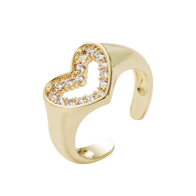 Fashion Minimalist Heart Shape Gold Plated Copper Ring with Zircon