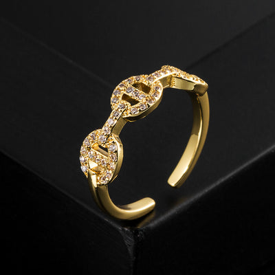 Fashion Minimalist Heart Shape Gold Plated Copper Ring with Zircon