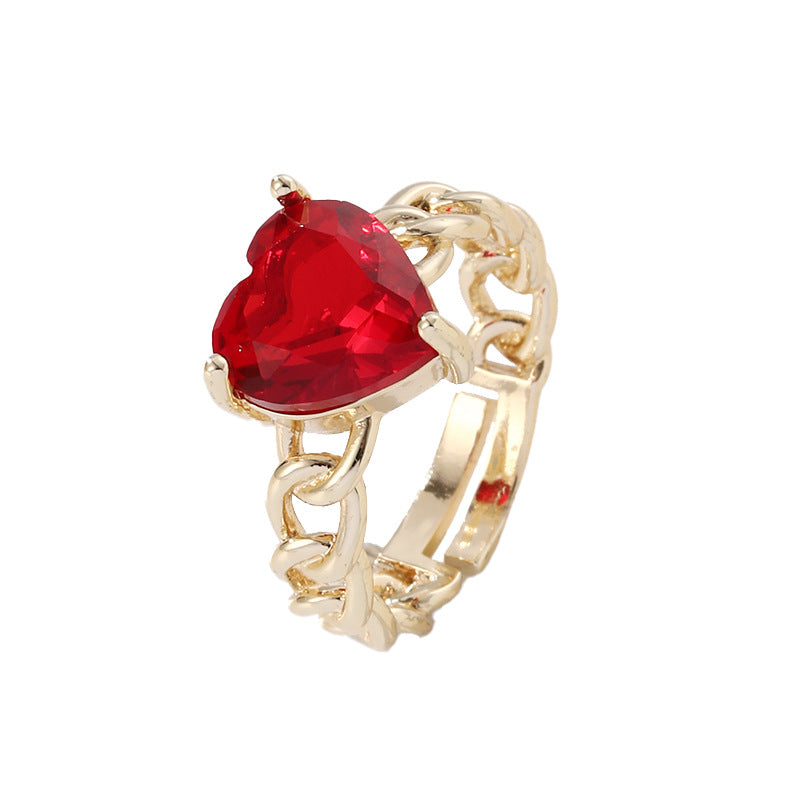 Fashion Heart-Shaped Gold Plated Zircon Adjustable Ring