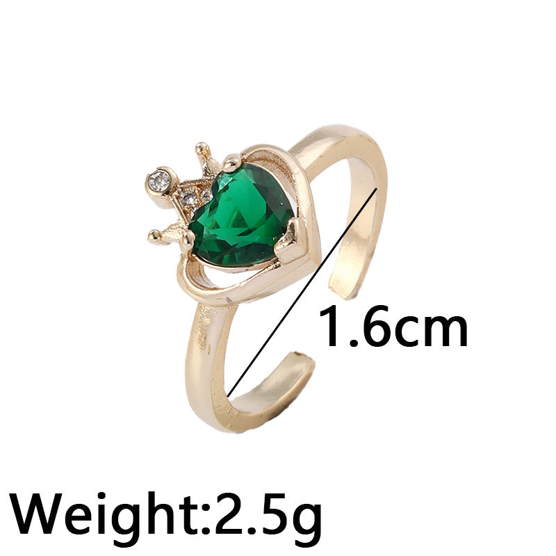 Fashion Crown Heart Zircon Adjustable Copper Ring