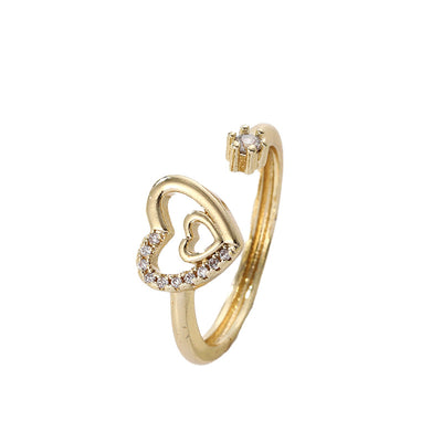 Fashion Geometric Heart Zircon Open Ring