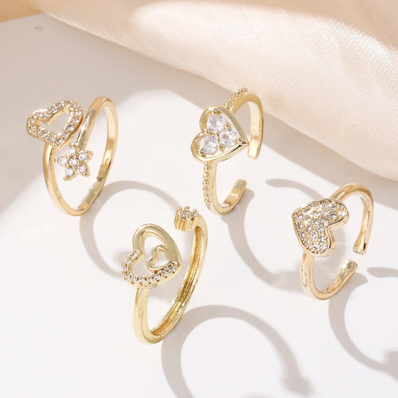 Fashion Geometric Heart Zircon Open Ring