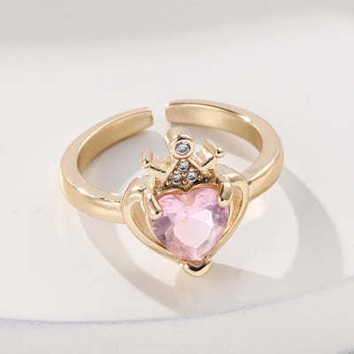 Fashion Crown Heart Zircon Adjustable Copper Ring