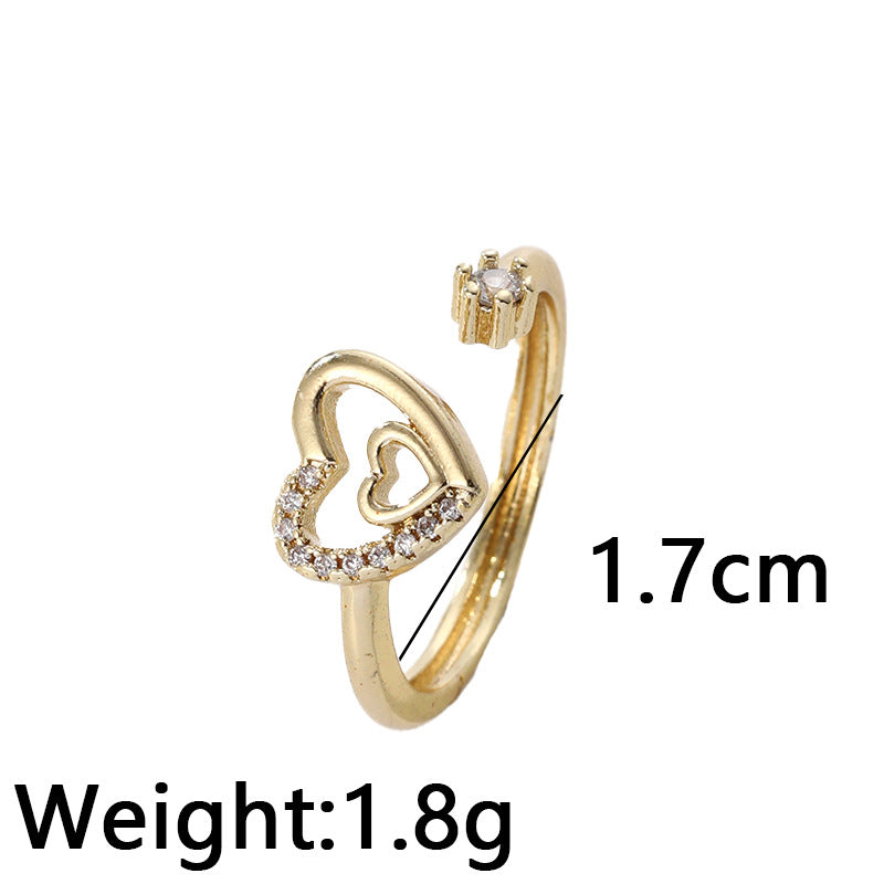 Fashion Geometric Heart Zircon Open Ring