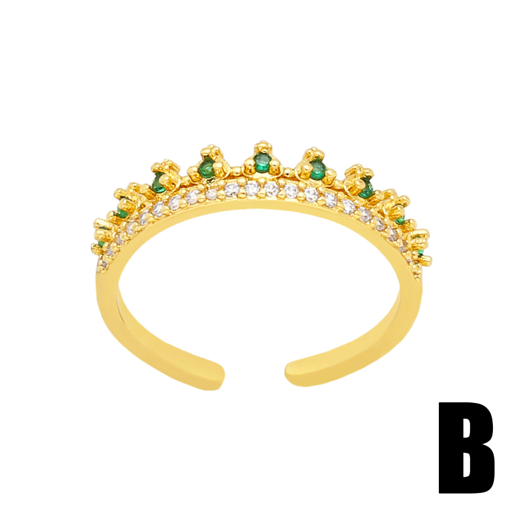 Fashion Heart Crown Zircon Gold Plated Open Ring